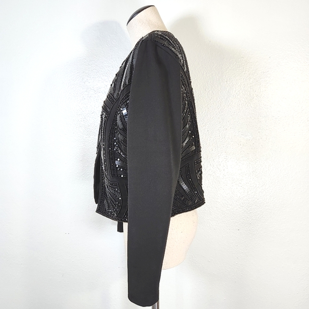 CACHE Embellished Sequin & Beads Evening Dress Black Jacket Medium - Picture 6 of 16